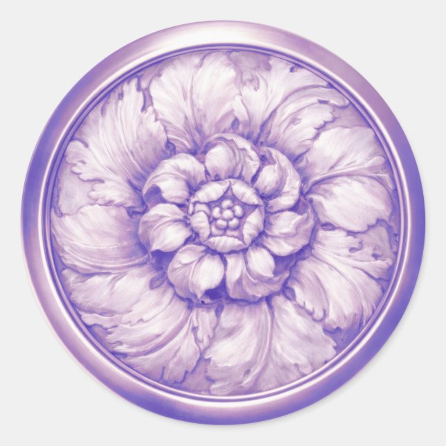 Sticker Rond Vintage Baroque relief lilas pourpre (Devant)