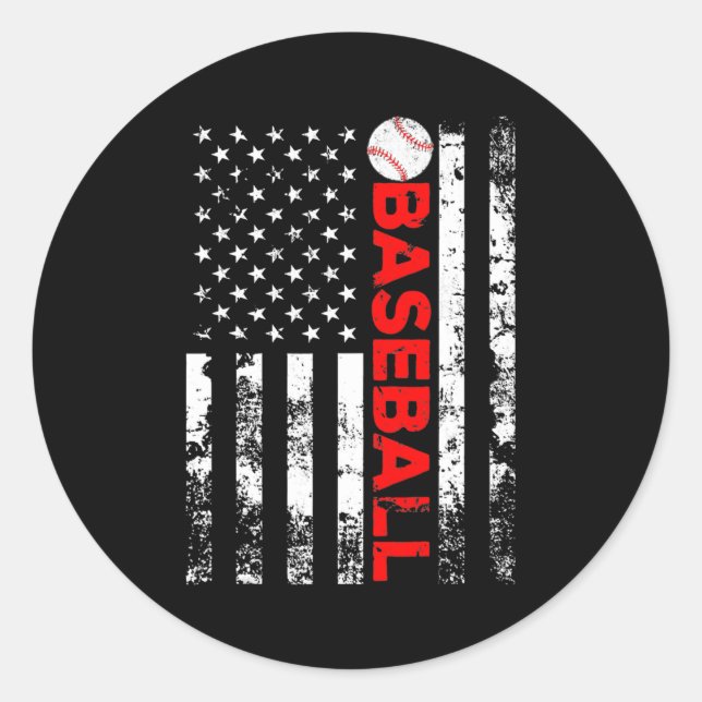 Sticker Rond Vintage Baseball American Flag Player Flag (Devant)