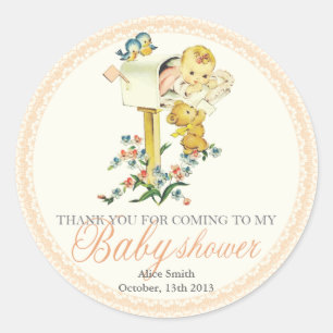 Sticker Rond Vintage bébé fille dans boîte de messagerie Baby S