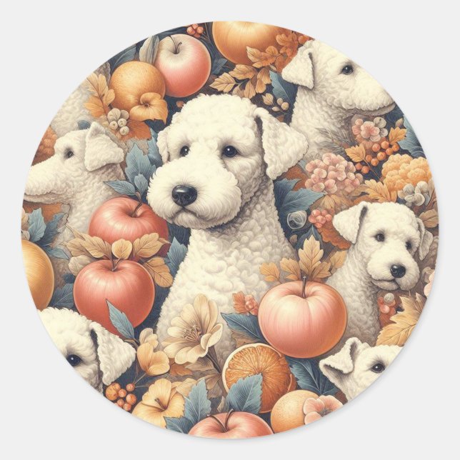 Sticker Rond Vintage Bedlington Terrier sans fil (Devant)
