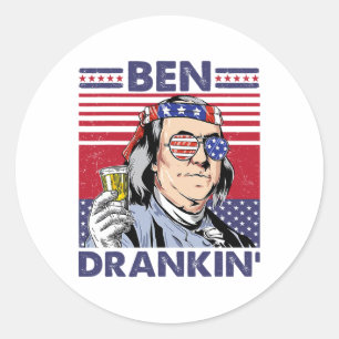Sticker Rond Vintage Ben Drankin' Drôle 4 juillet Boire Pr