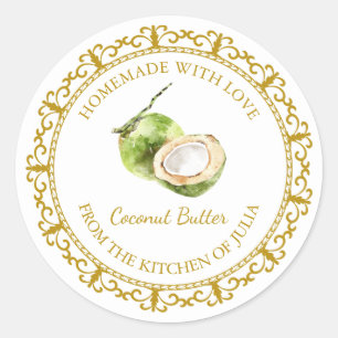 Sticker Rond Vintage Beurre de noix de coco fait maison Étiquet