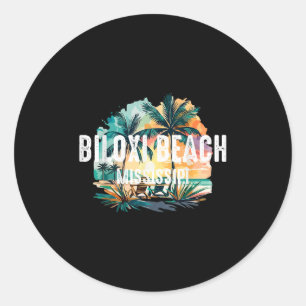 Sticker Rond Vintage Biloxi Beach Mississippi Souvenir Retro Su