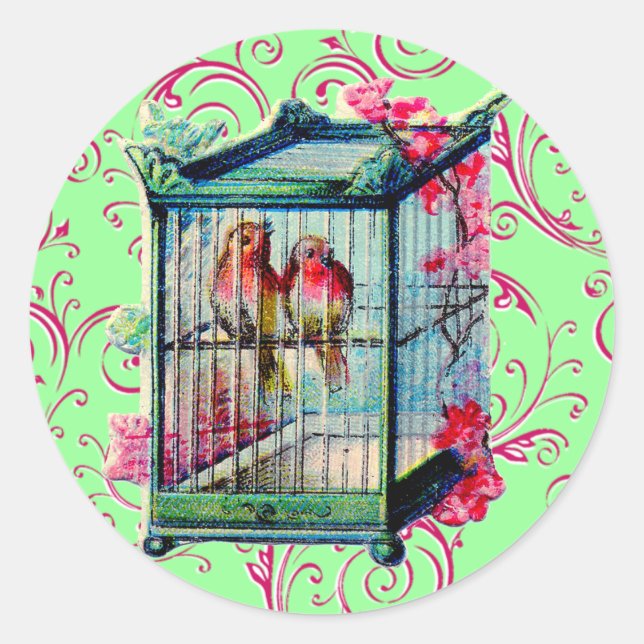 Sticker Rond Vintage Birdcage (Devant)