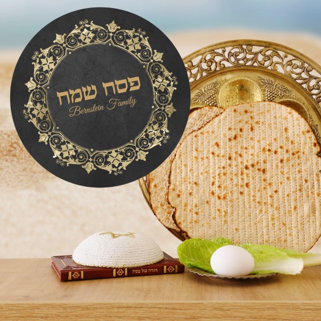 Sticker Rond Vintage Black Gold Happy Passover (Créateur téléchargé)