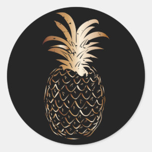 Sticker Rond Vintage Black Gold Trendy Ananas Tropical