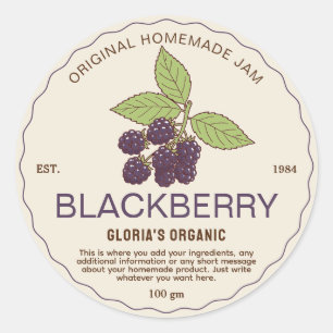 Sticker Rond Vintage Blackberry Fruit Jam produit maison