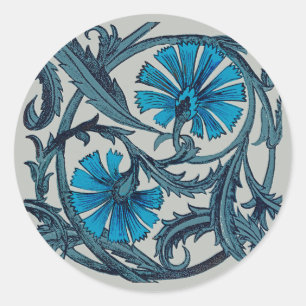Sticker Rond vintage bleu antique fleurs artisanat rustique