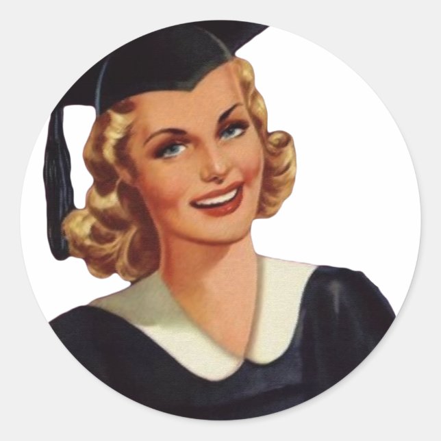 Sticker Rond Vintage Blonde Lady instruite (Devant)