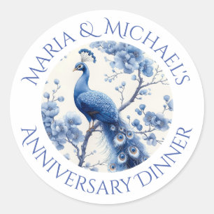 Sticker Rond Vintage Blue Dutch Chinoiserie Floral Aquarelle