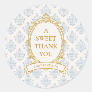 Sticker Rond Vintage Blue Régence Camée Baby Shower