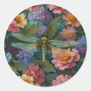 Sticker Rond Vintage bohème chic floral pastel jardin libellule