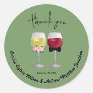 Sticker Rond Vintage Boho Couple Vin Mariage merci