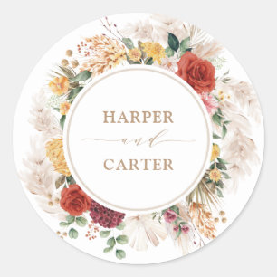 Sticker Rond Vintage Boho Pampas Tropical Mariage Floral Grass