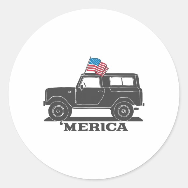 Sticker Rond Vintage Bronco 4 juillet Merica (Devant)