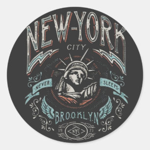Sticker Rond Vintage Brooklyn New York City Nyc Basic Dark