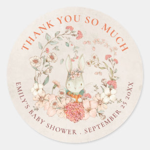 Sticker Rond Vintage Bunny Merci Antique Baby shower blanc