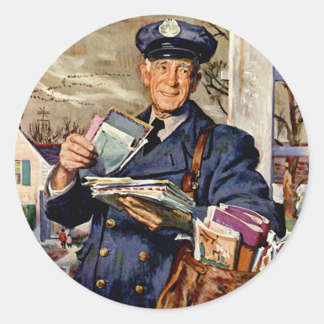 Sticker Rond Vintage Business, Mailman Livrant des lettres (Devant)