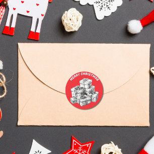 Sticker Rond Vintage Cadeaux Rouge