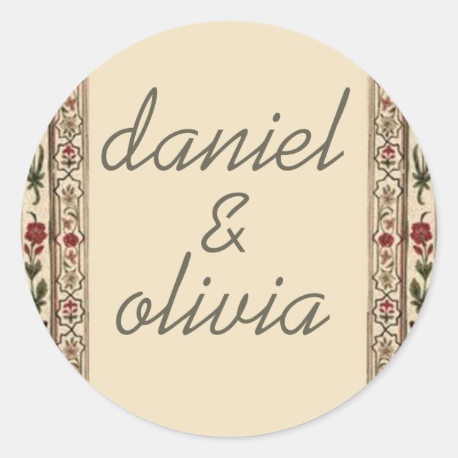 Sticker Rond Vintage cadre Ethnic Motif Mariage (Devant)