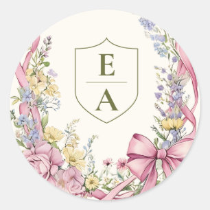 Sticker Rond Vintage cadre fleuri mariage