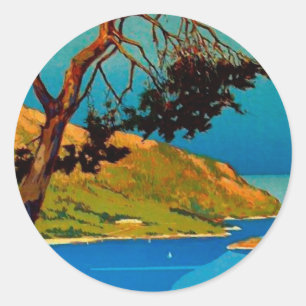 Sticker Rond Vintage California Coast Travel