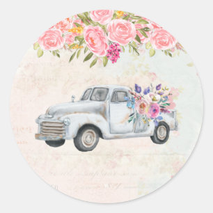 Sticker Rond Vintage Camion Pickup Russe Merci d'aquarelle