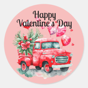Sticker Rond Vintage Camion Rouge Coeur Rouge Saint Valentin