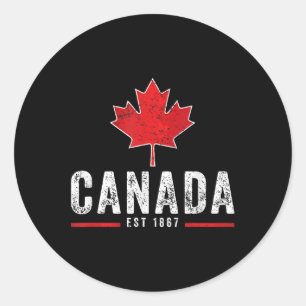 Sticker Rond Vintage Canada Est 1867 Patriotique Fier Canadien