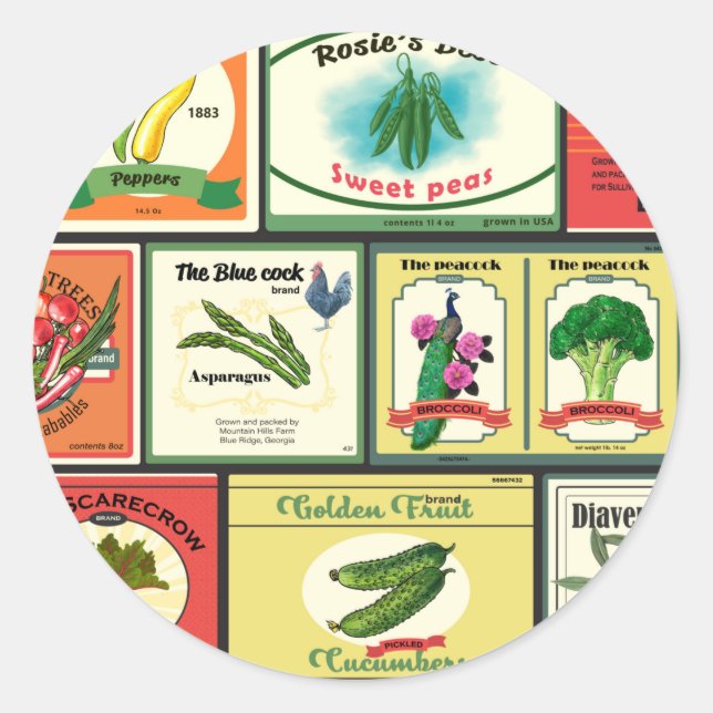 Sticker Rond Vintage canned goods-Vegetables labels (Devant)