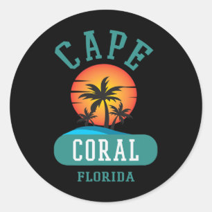 Sticker Rond Vintage Cape Coral Floride Plages Art Nouveau Pal