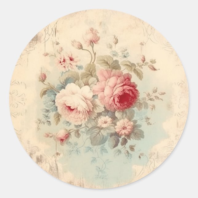 Sticker Rond Vintage Caprice, Rose Shabby Chic (Devant)