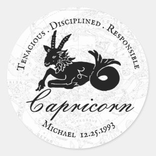 Sticker Rond  Vintage Capricorne noir blanc Zodiac Astrologie