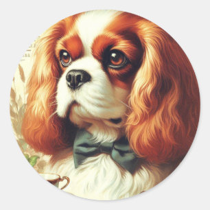 Sticker Rond Vintage Cavalier King Charles Peinture espagnole