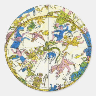 Sticker Rond Vintage céleste, sphère arabe, constellations