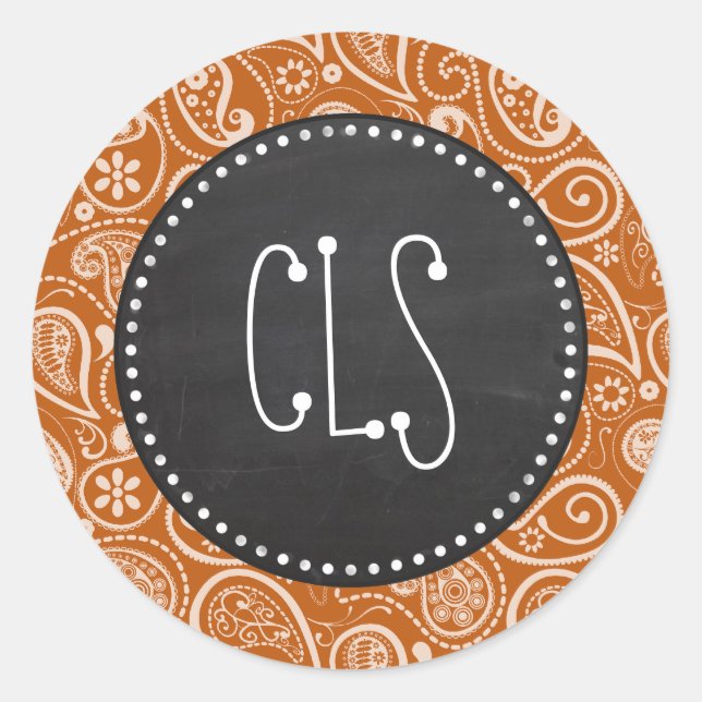 Sticker Rond Vintage Chalkboard Burange Paisley; Floral (Devant)