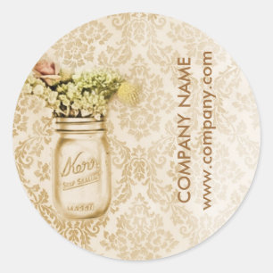 Sticker Rond vintage champagne damask western country mason jar