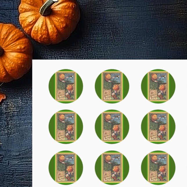 Sticker Rond Vintage chanteur homme Citrouille (Vintage Singing Pumpkin Man Classic Round Sticker)