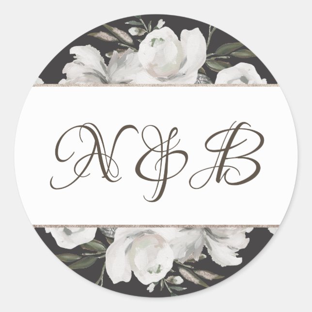 Sticker Rond Vintage Cherish White Floral Mariage (Devant)