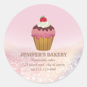 Sticker Rond Vintage chic glittery cupcakes et sucreries maison