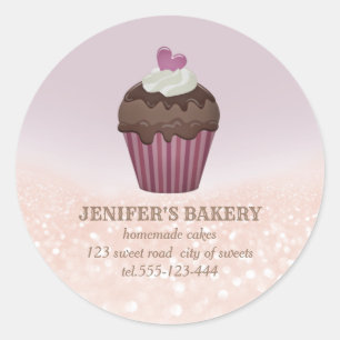 Sticker Rond Vintage chic glittery cupcakes et sucreries maison
