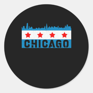 Sticker Rond Vintage Chicago Flag Skyline