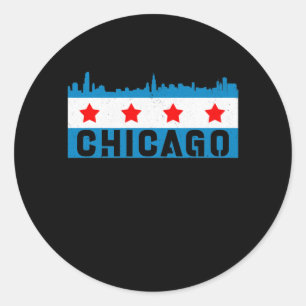 Sticker Rond Vintage Chicago Flag Skyline