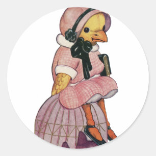 Sticker Rond Vintage Chick dans une jolie robe rose