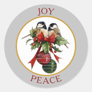 Sticker Rond Vintage Chickadee Joie de la Paix Noël