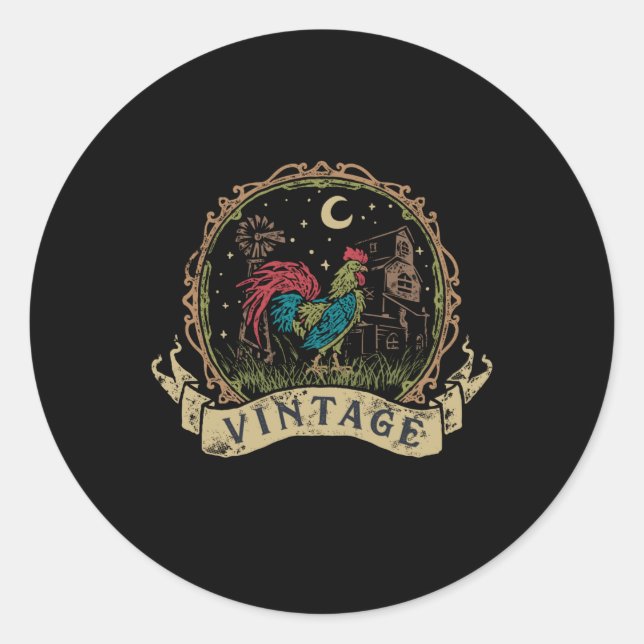 Sticker Rond Vintage Chicken (Devant)