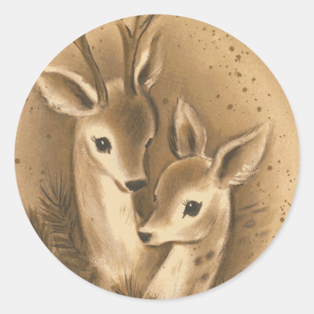 Sticker Rond Vintage Christmas Deer (Devant)