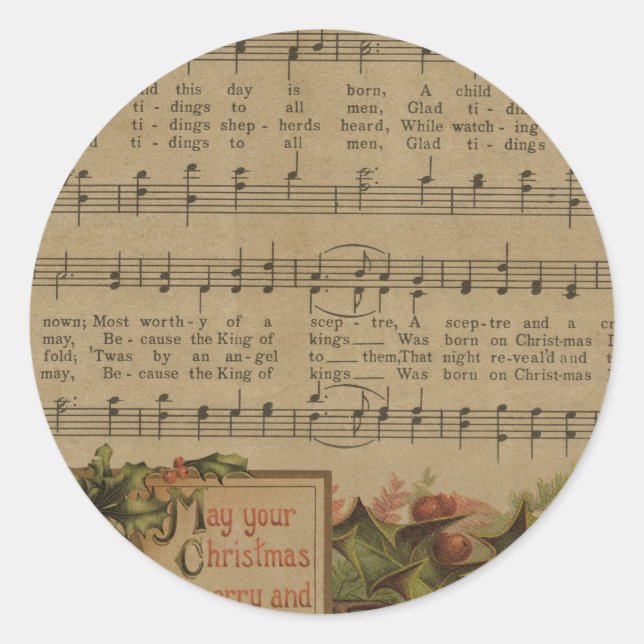 Sticker Rond Vintage Christmas Music Sheet (Devant)