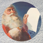 Sticker Rond Vintage Christmas, Père Noël Naughty Nice Liste<br><div class="desc">Illustration vintage Joyeuse image de Noël montrant un joyeux Père Noël portant son casquette rouge et en vérifiant sa liste coquine ou jolie le soir de Noël.</div>