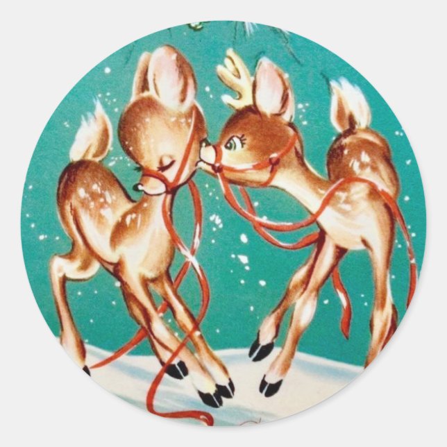 Sticker Rond Vintage Christmas Reindeer Love (Devant)